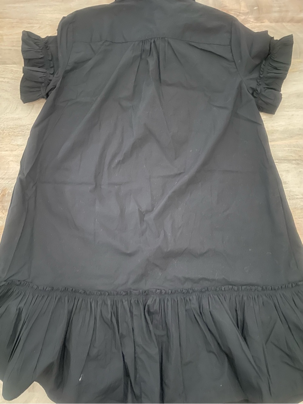 Quince Black Ruffle-Sleeve Button-Down Dress with Flounce Hem - Picture 2 of 3